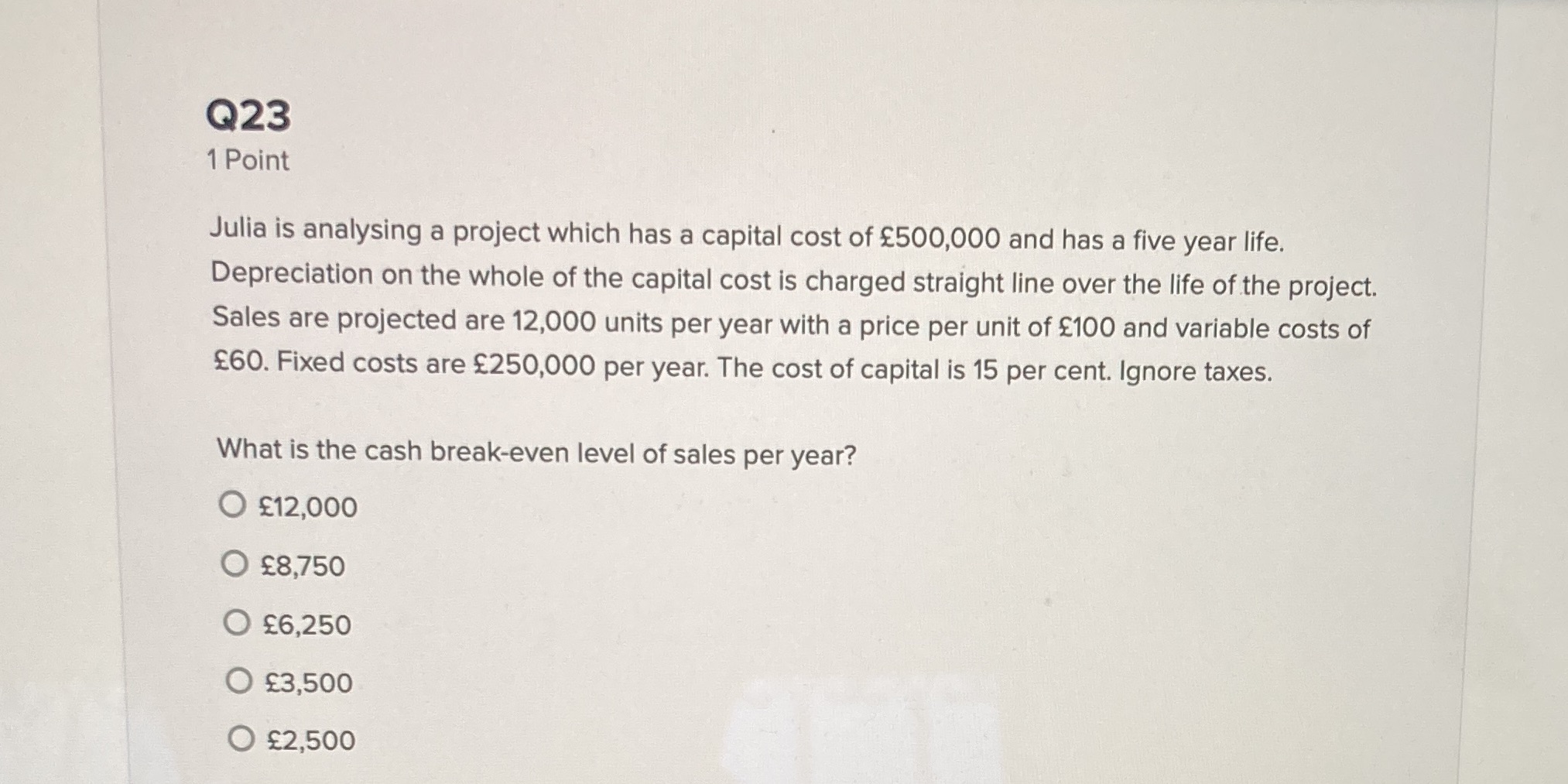 Q23 1 Point Julia is analysing a project which