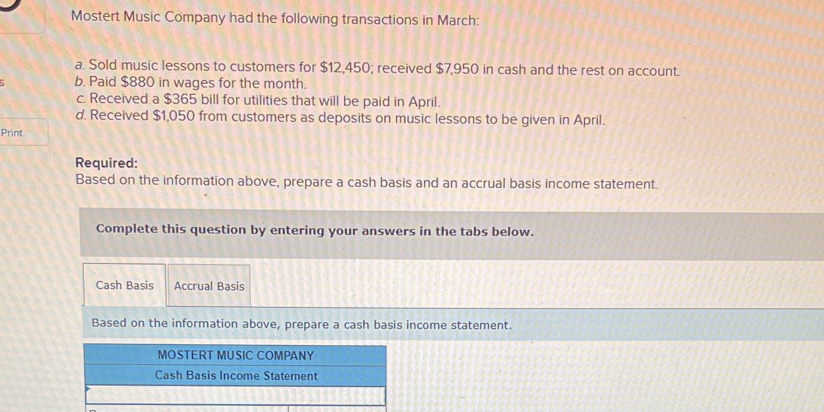 Mostert Music Company had the following