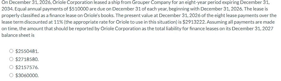 On December 3 1 , 2 0 2 6 , Oriole Corporation