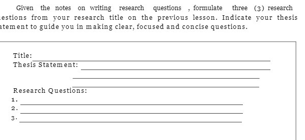 Given the notes on writing research questions ,