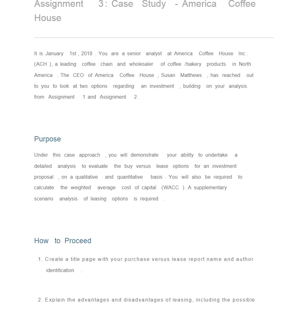 Assignment 3: Case Study - America Coffee House