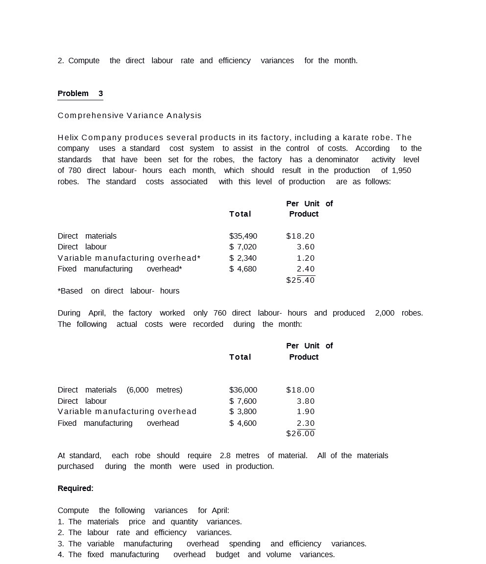 2. Compute the direct labour rate and efficiency
