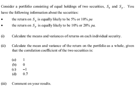 Provide detailed answers. Consider a portfolio