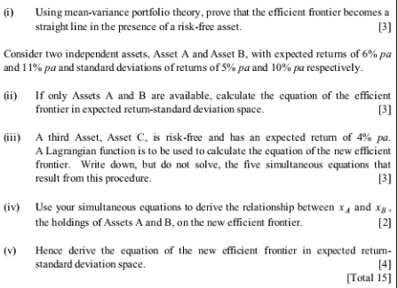 Provide detailed answers. Consider a portfolio