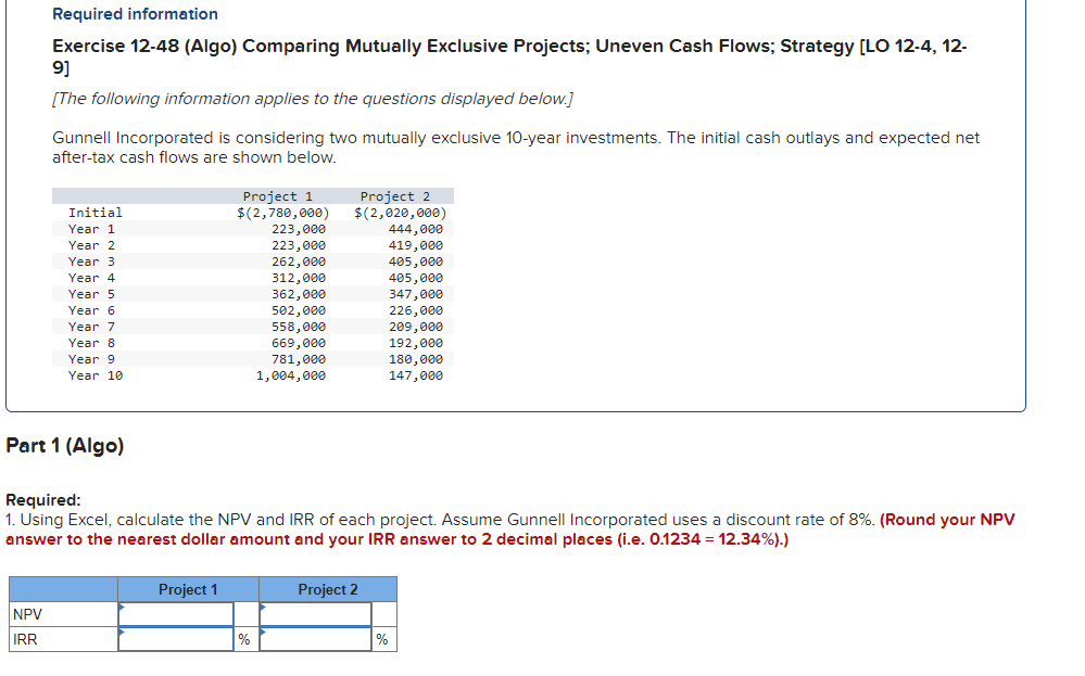 1. Exercise 12-42 (Algal Straightforward Capital
