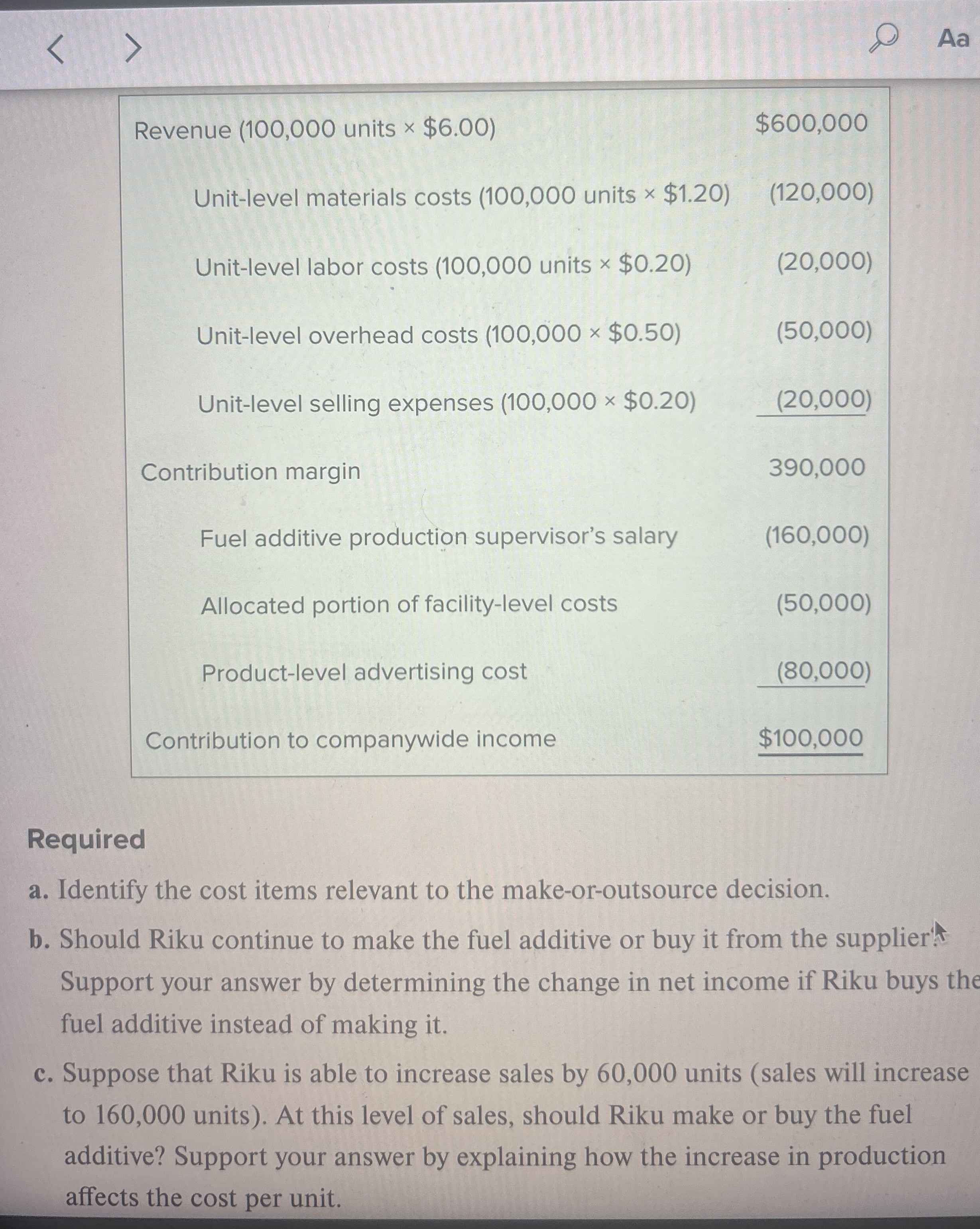 \ table [ [ Revenue ( 1 0 0 , 0 0 0 units $ 6 . 0