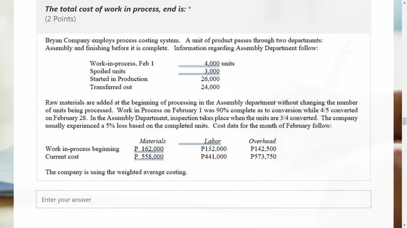 1. Johnson Company adds materials, 50% at the