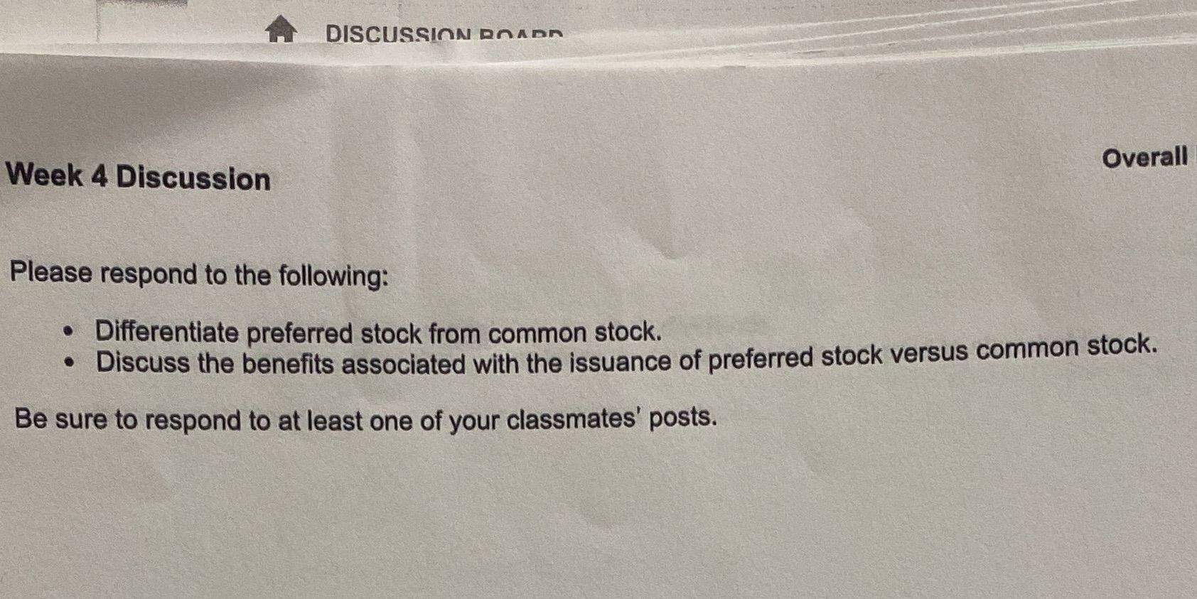 DISCUSSION ROAD Overall Week 4 Discussion Please