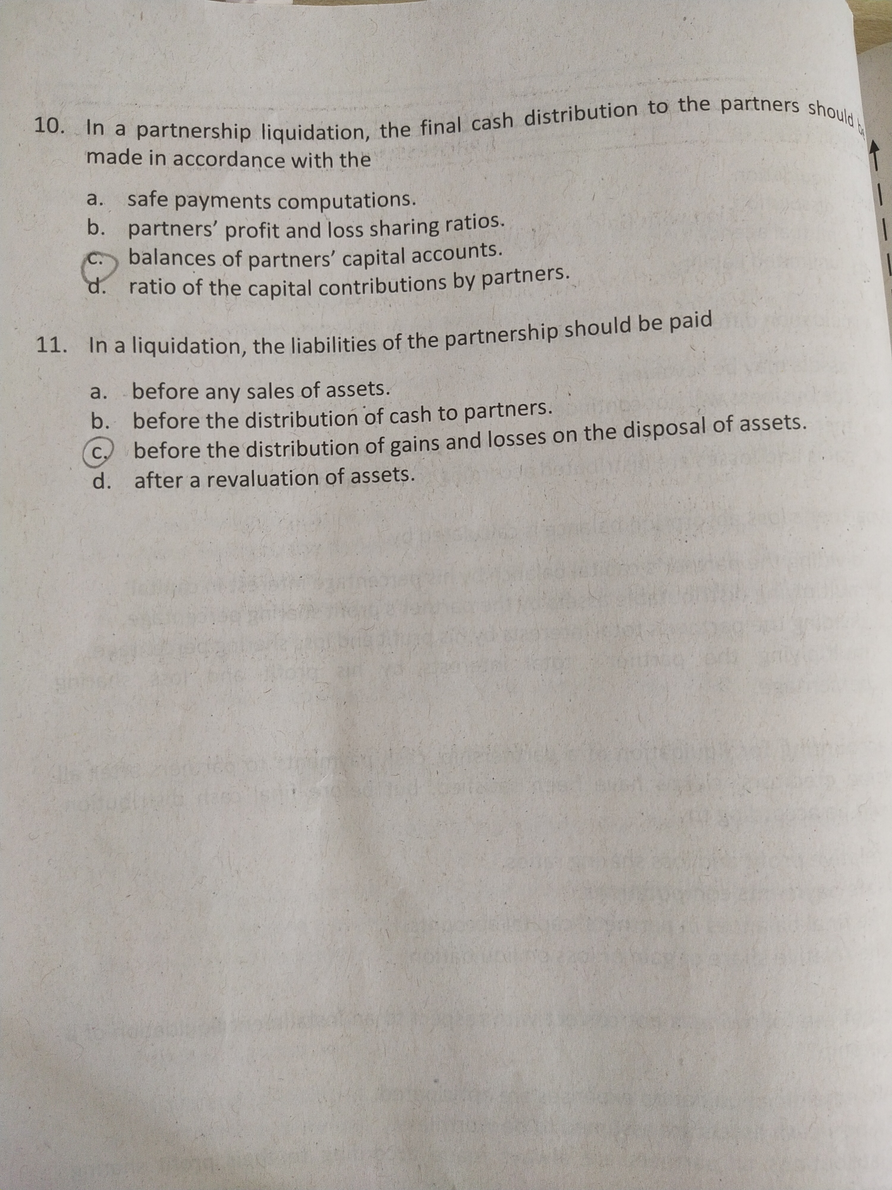 Multiple Choice 1. If a partner is insolvent, his