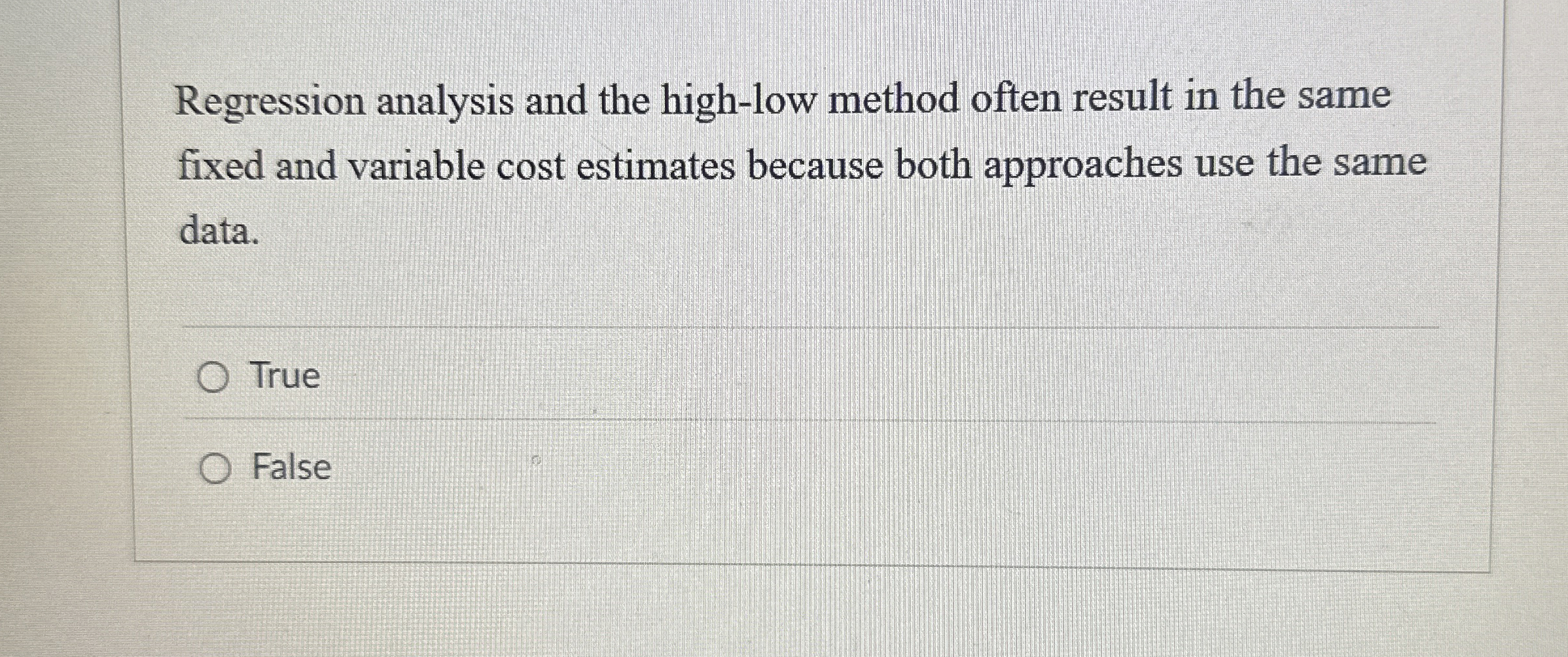 Regression analysis and the high - low method