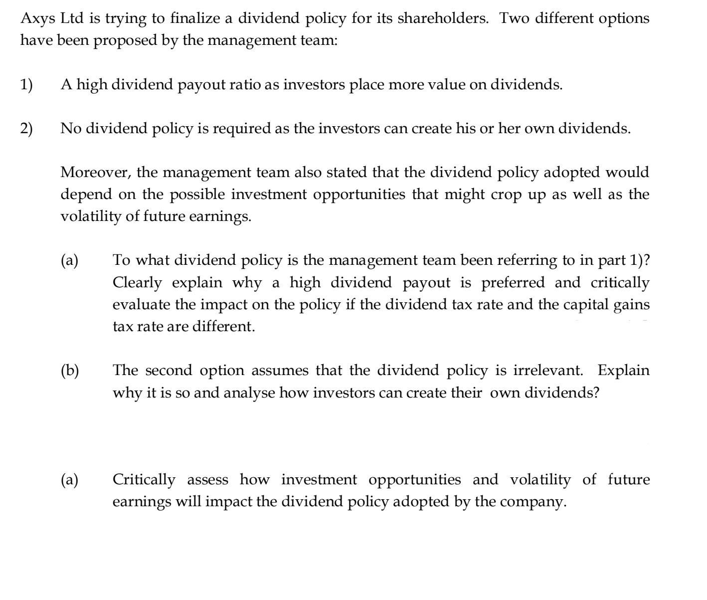 Revision Questions. please answer a b a Axys Ltd
