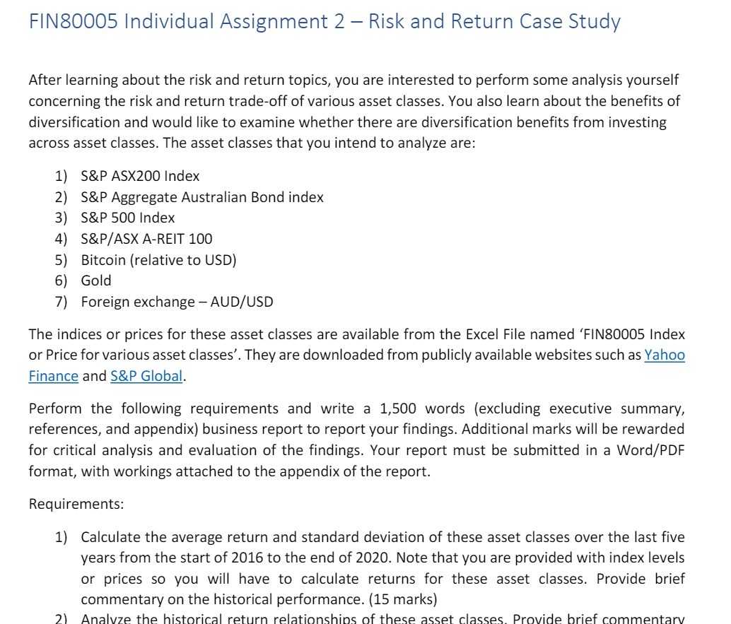 FIN80005 Individual Assignment 2 Risk and Return