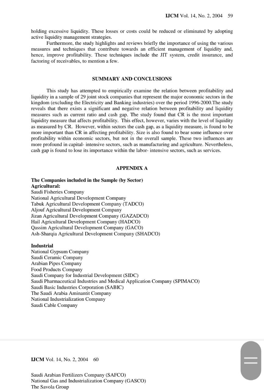 LIQUIDITY - PROFITABILITY TRADEOFF: AN EMPIRICAL