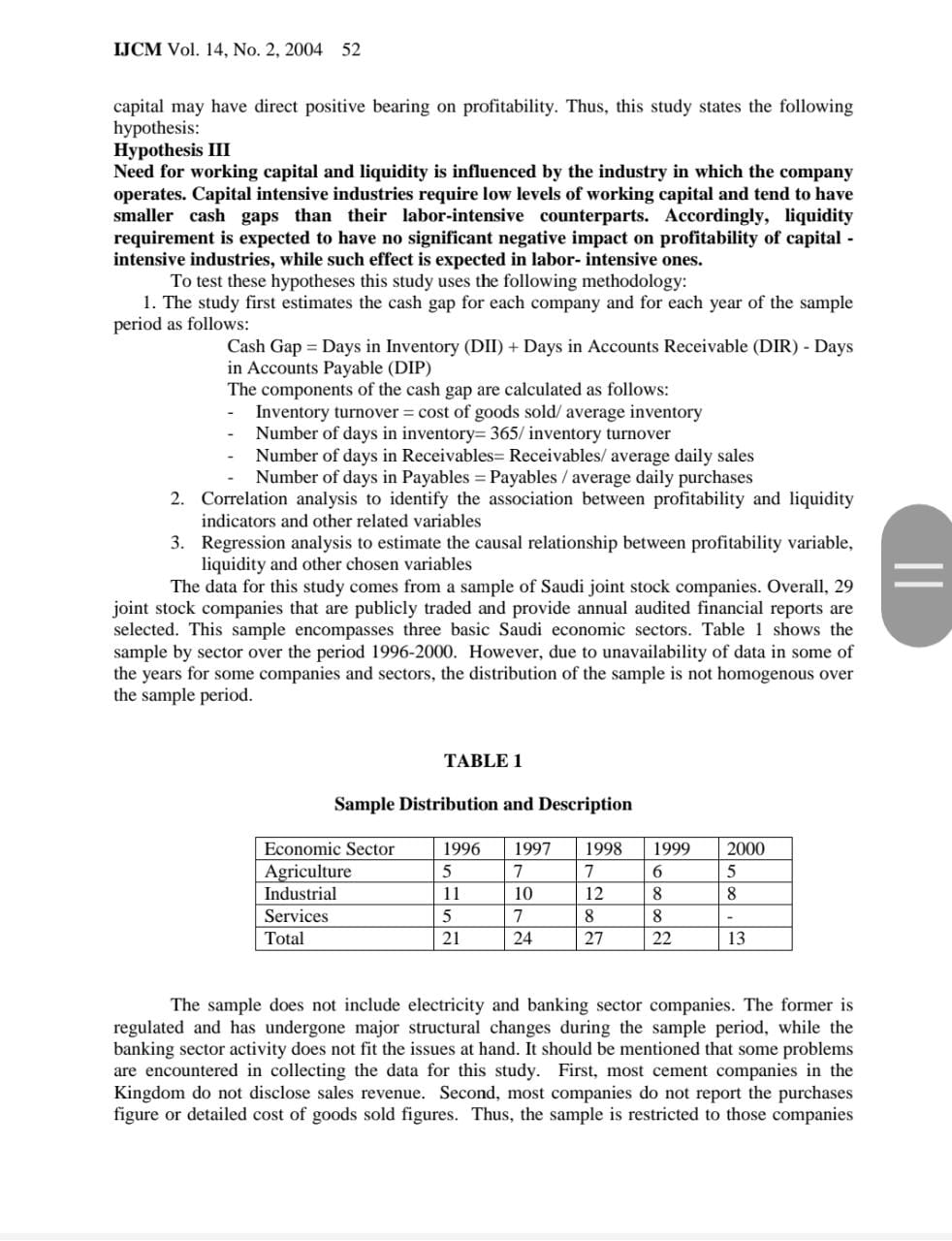 LIQUIDITY - PROFITABILITY TRADEOFF: AN EMPIRICAL