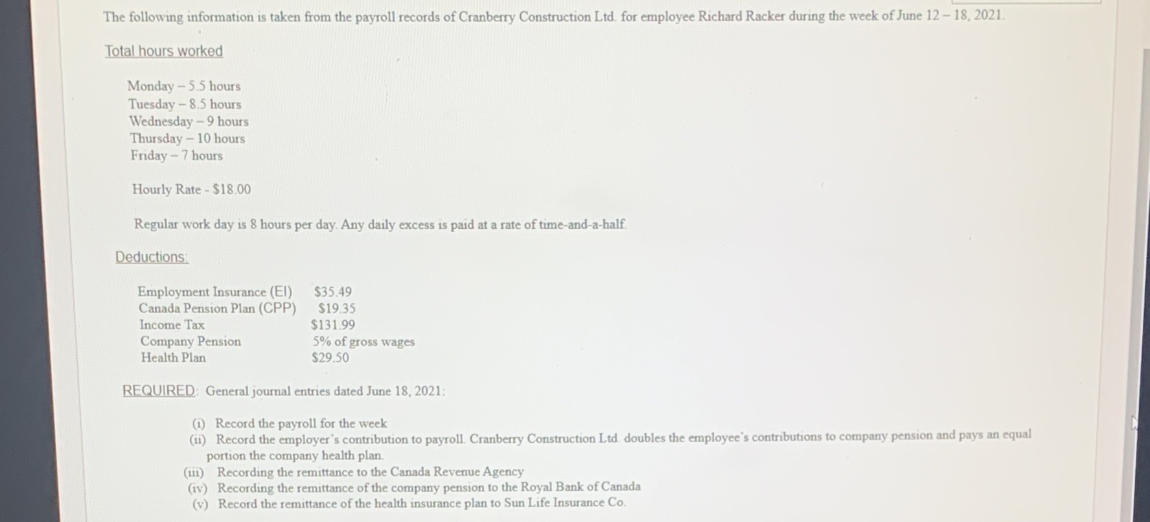 how do i record this information into a payroll