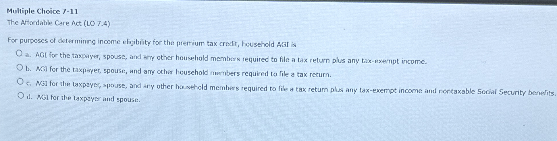 Multiple Choice 7 - 1 1 The Affordable Care Act (
