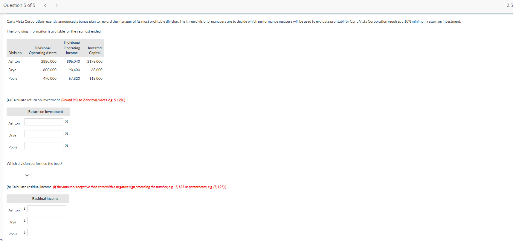 2.5 Question 5 of 5 Carla Vista Corporation