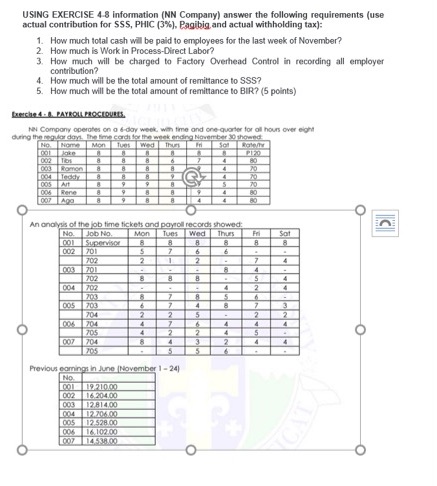 USING EXERCISE 4-8 information (NN Company)