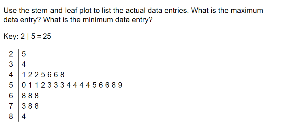 answe Use the stem-and-leaf plot to list the