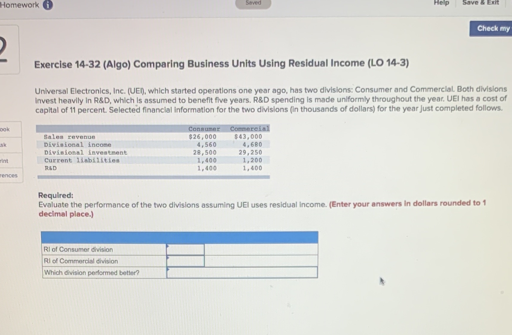 Homework i Saved Help Save & Exit Check my