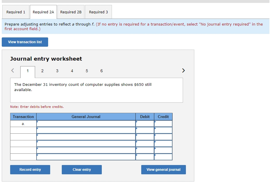 Required 1 Required 2A Required 2B Required 3