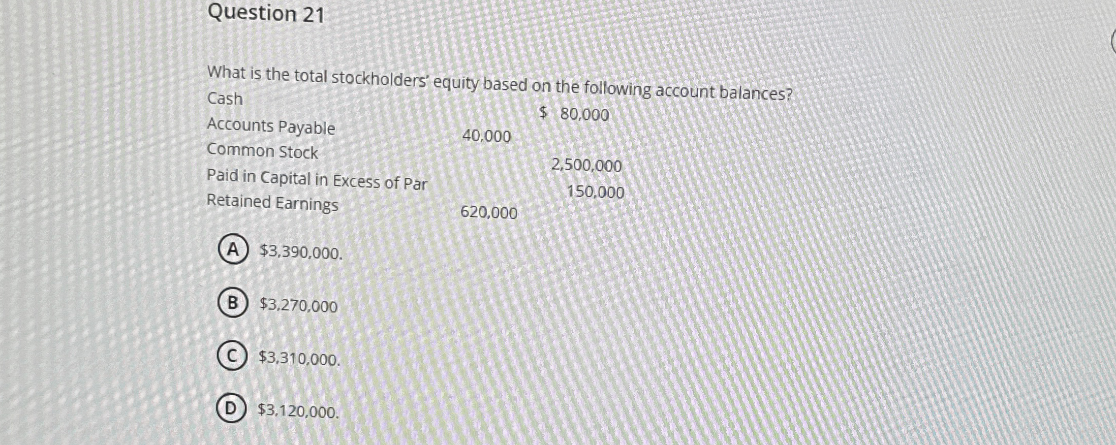 Question 2 1 What is the total stockholders'