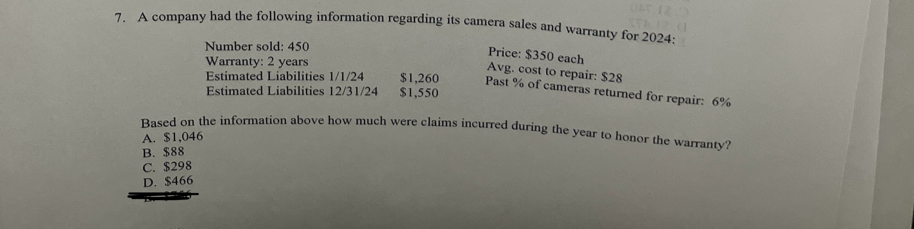 A company had the following information regarding