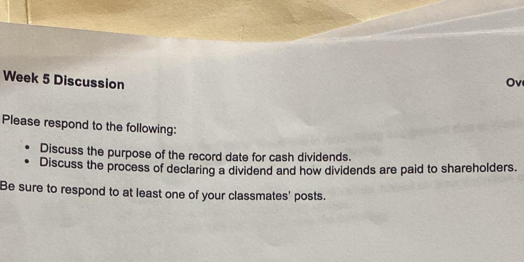 Ov Week 5 Discussion Please respond to the