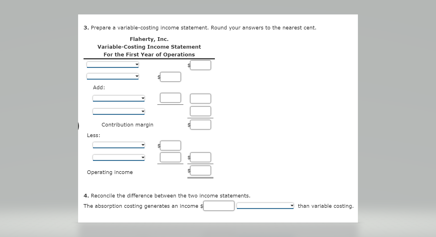 Absorption and Variable Costing with Over- and