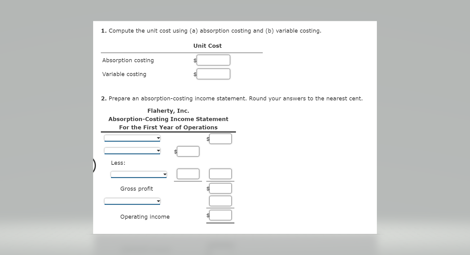 Absorption and Variable Costing with Over- and