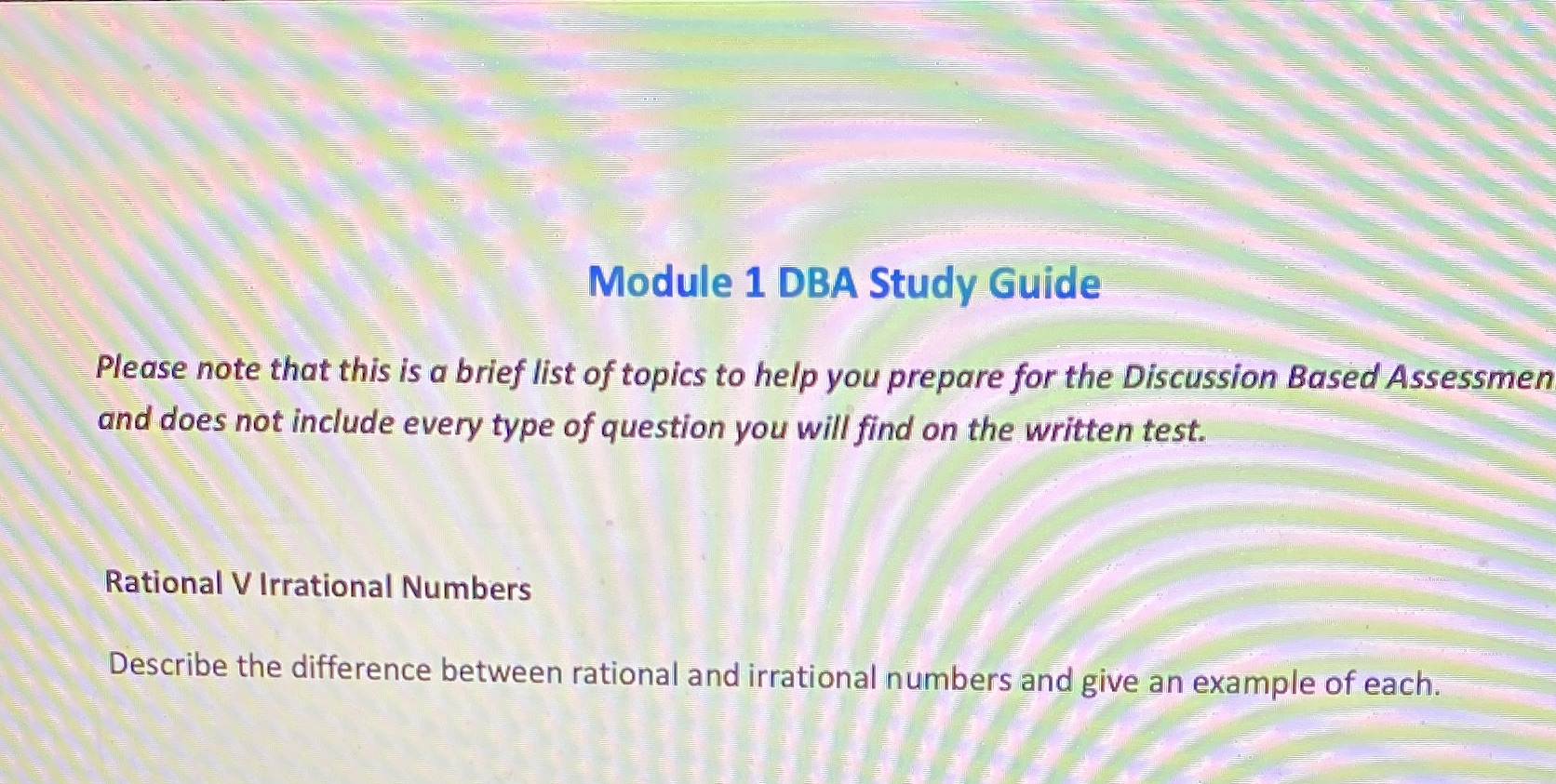 Module 1 DBA Study Guide Please note that this is