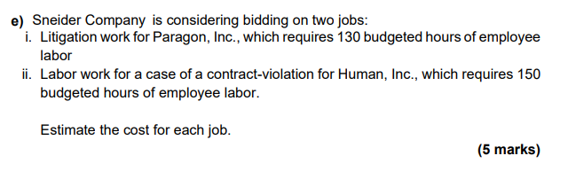 Question 2: Job Costing and Activity based