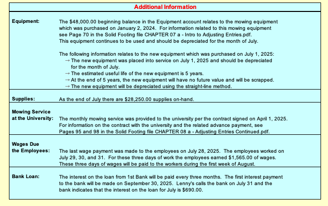 July 1 Borrow $35,000.00 from 1st Bank by signing