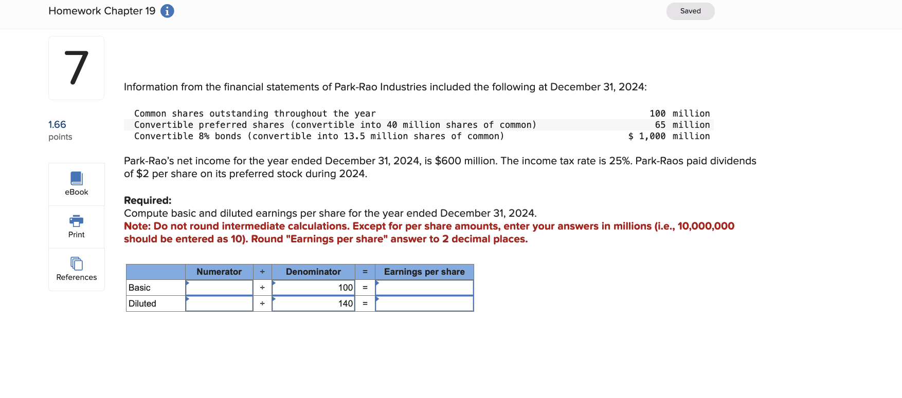 Information from the financial statements of Park
