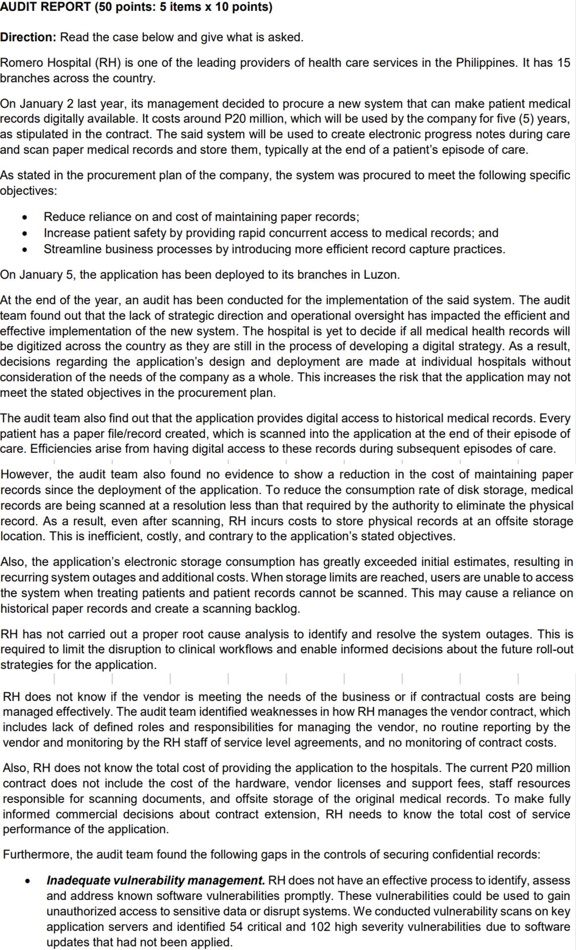 AUDIT REPORT AUDIT REPORT (50 points: 5 items x