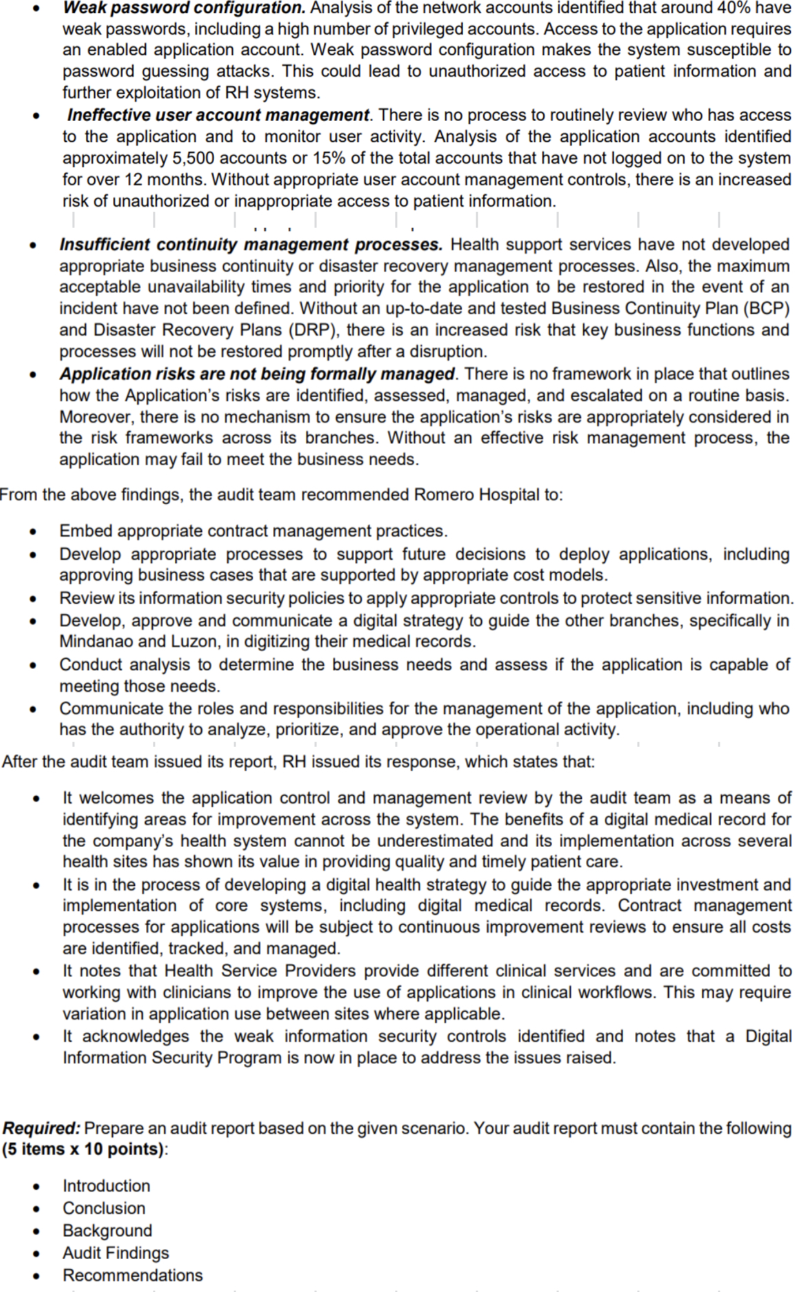 AUDIT REPORT AUDIT REPORT (50 points: 5 items x