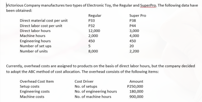 18. Using ABC, the total manufacturing costs per