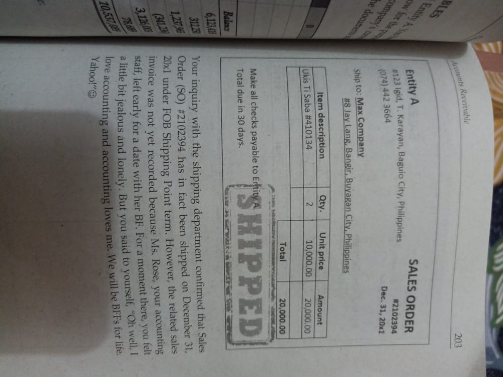204 Chapter Entity A SALES ORDER #123 Igid, T.