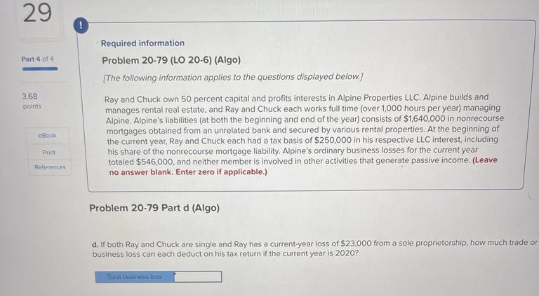 29 Required information Part 4 01 4 Problem 20-79