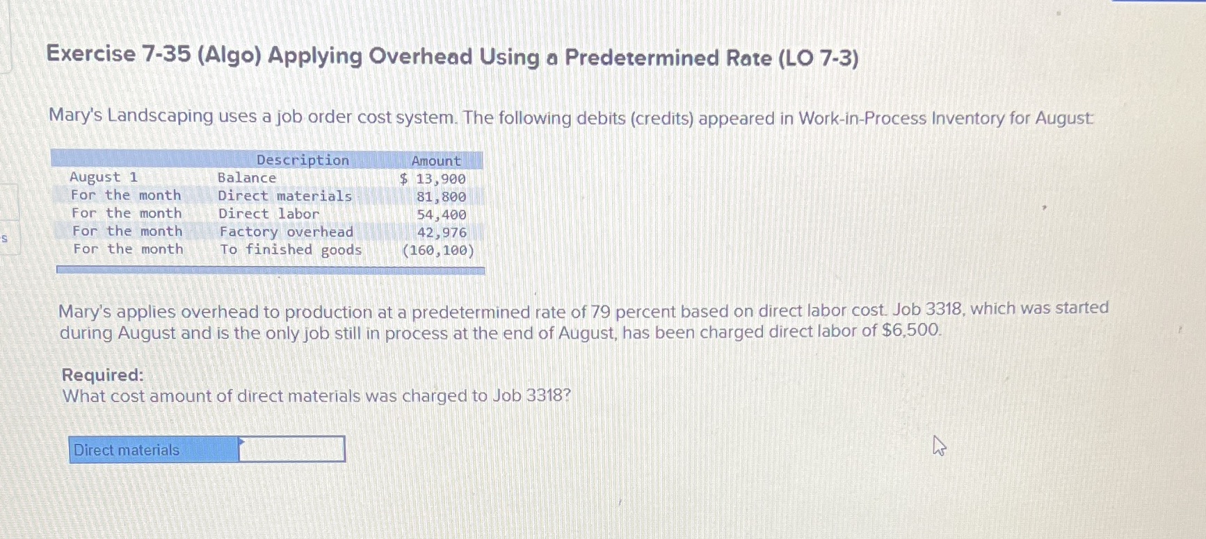 Exercise 7-35 (Algo) Applying Overhead Using a
