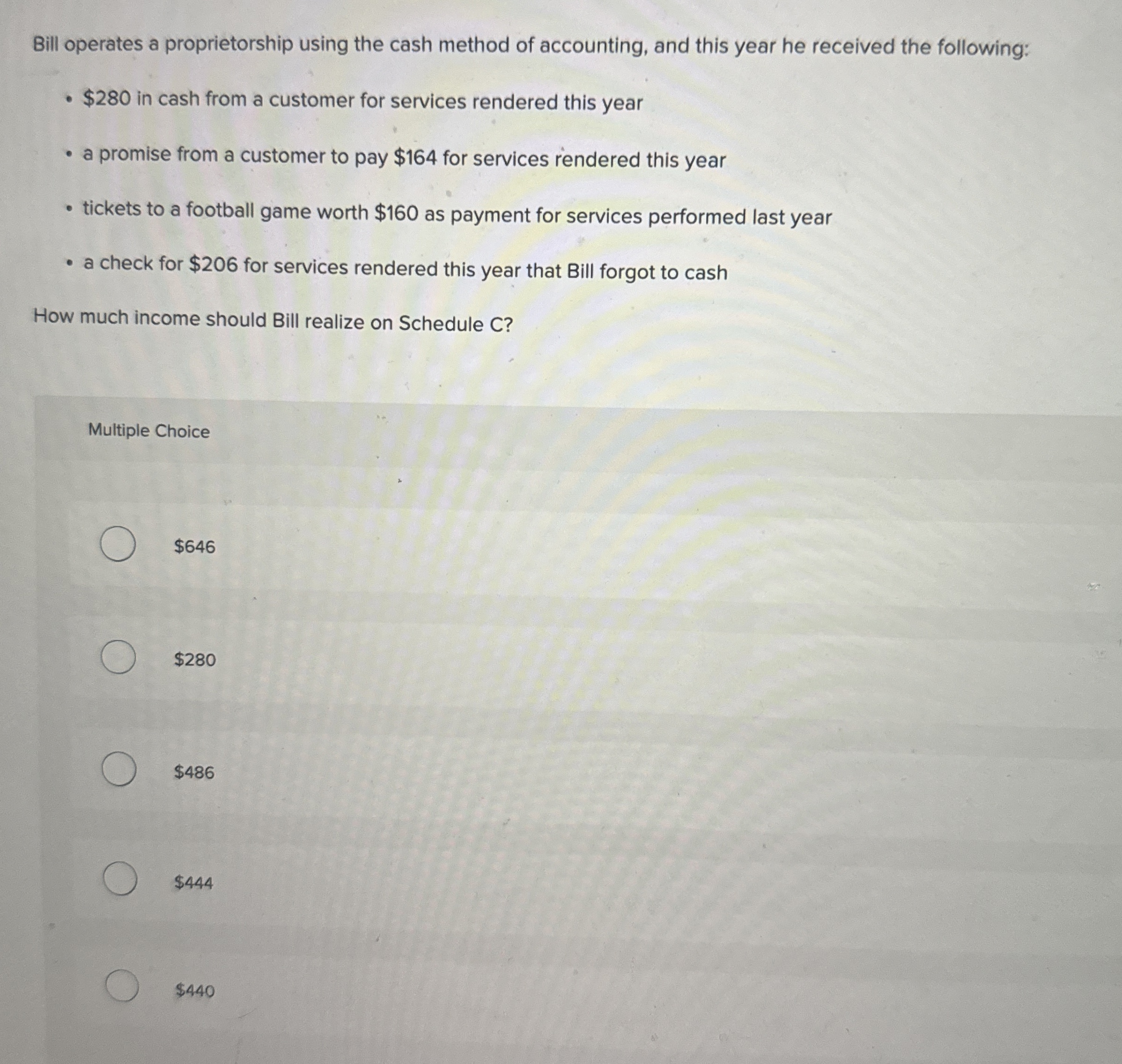 Bill operates a proprietorship using the cash