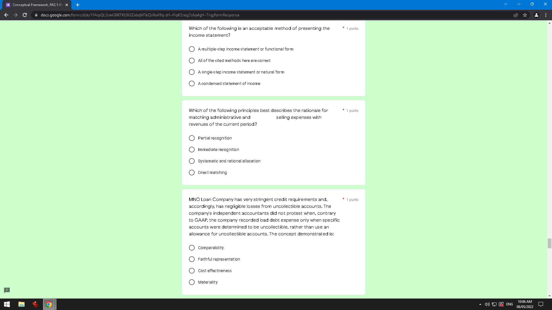 Conceptual Framework, PAS 1-Fir V X