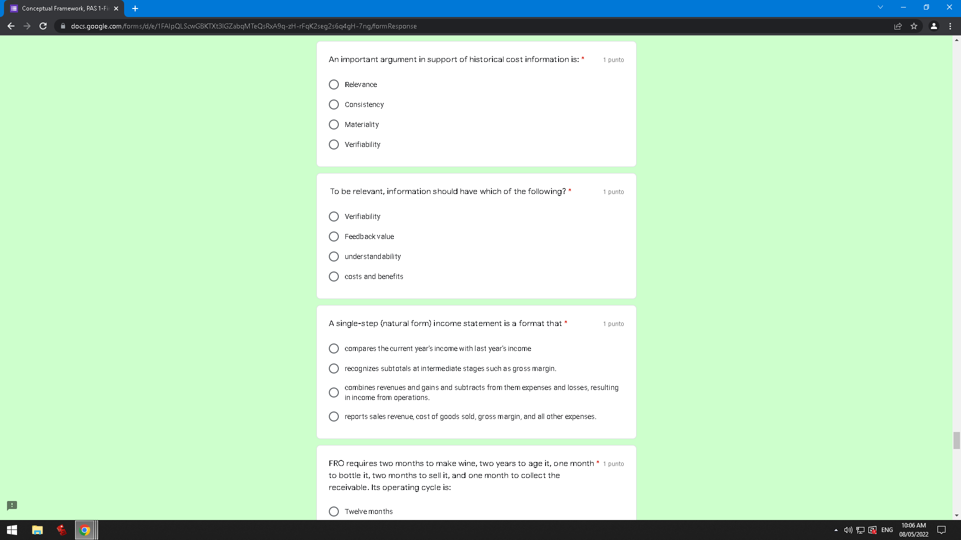 Conceptual Framework, PAS 1-Fir V X