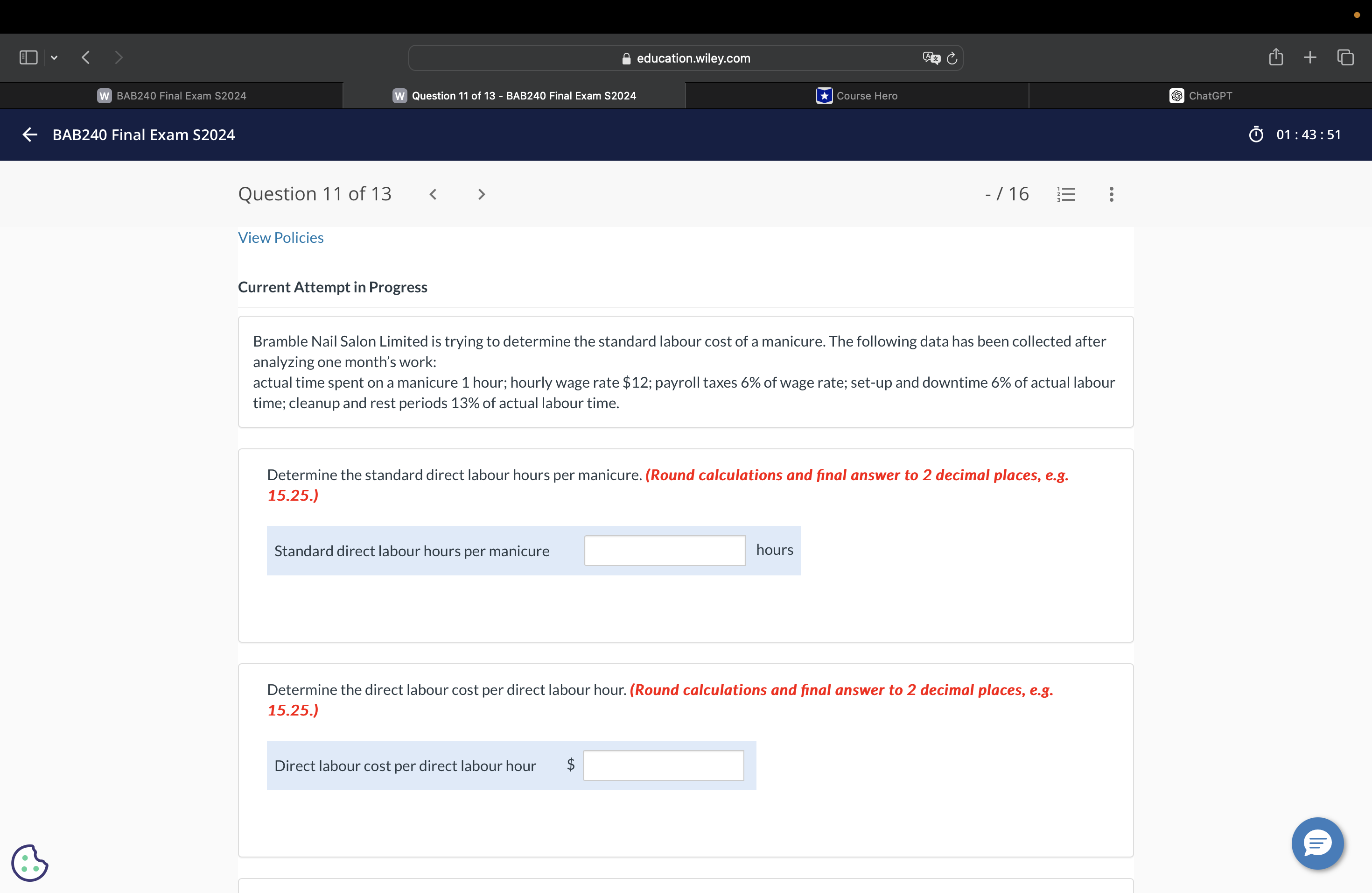 < BAB240 Final Exam S2024 @ education.wiley.com