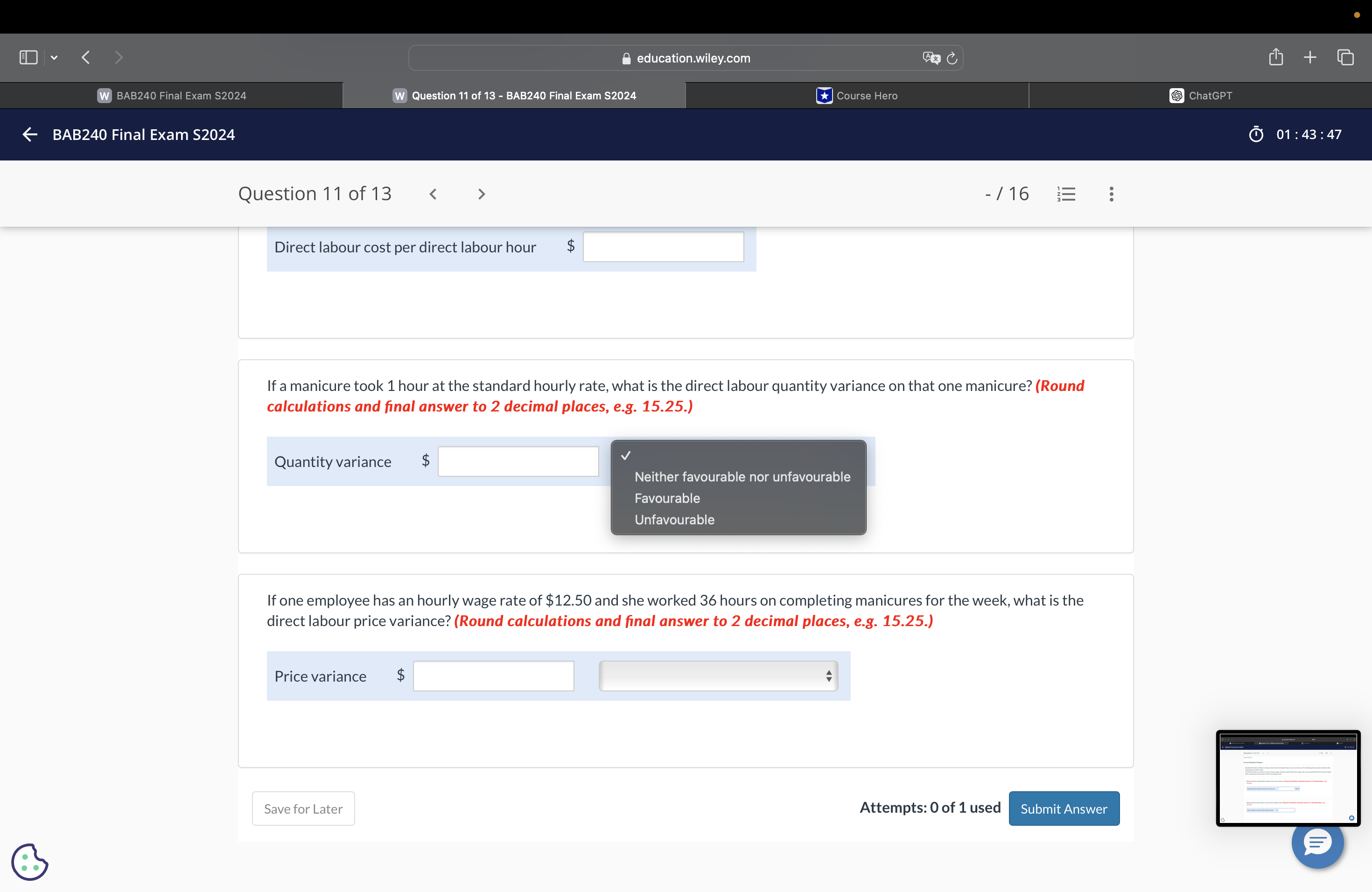 < BAB240 Final Exam S2024 @ education.wiley.com