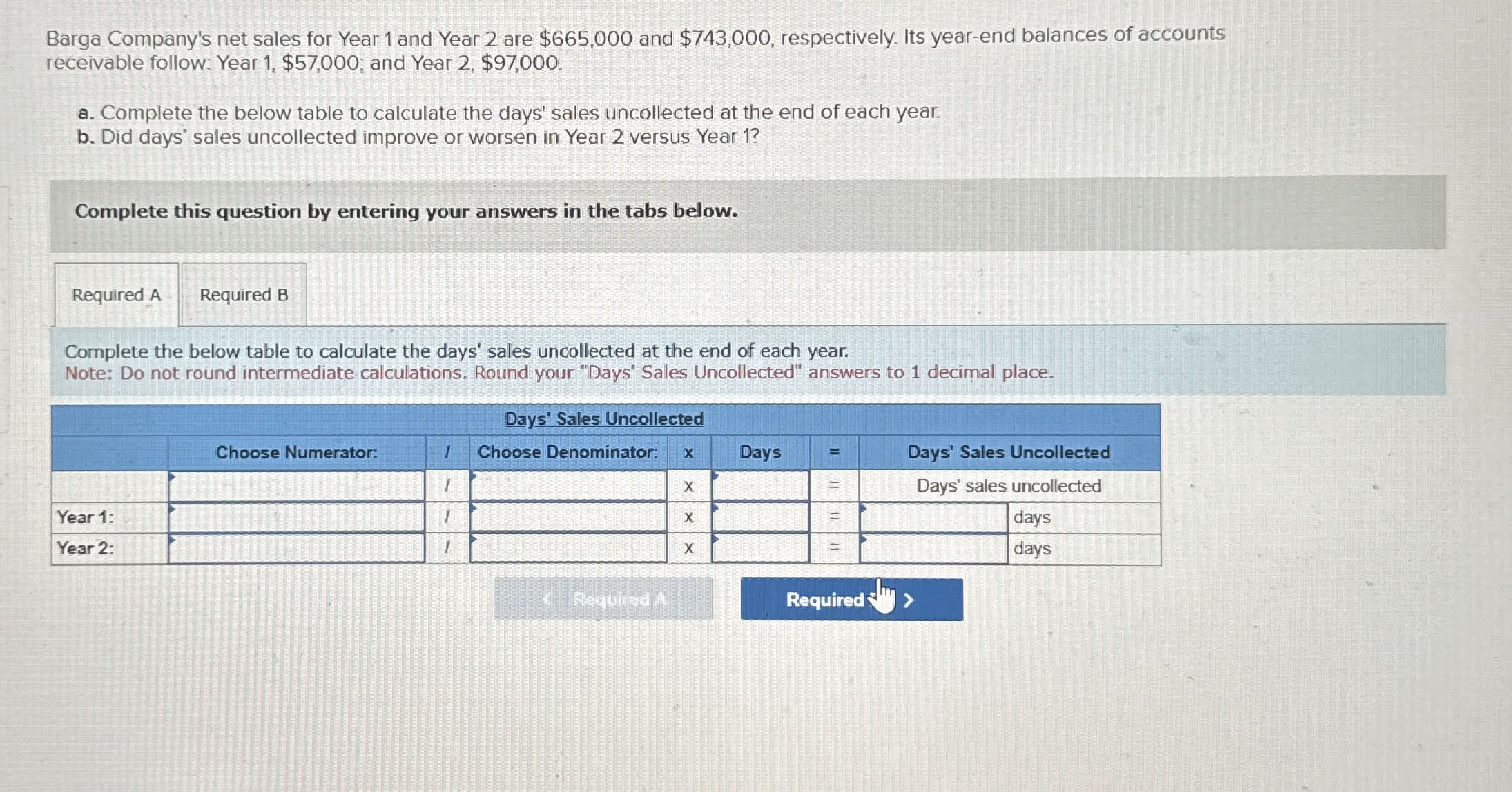 Barga Company's net sales for Year 1 and Year 2