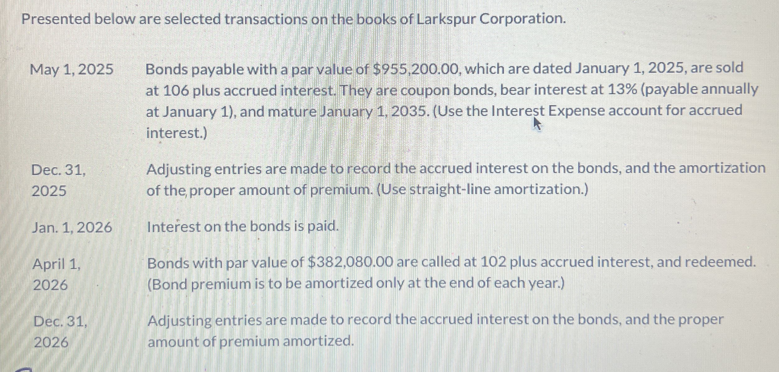 Presented below are selected transactions on the