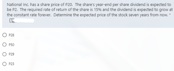 National Inc. has a share price of P20. The
