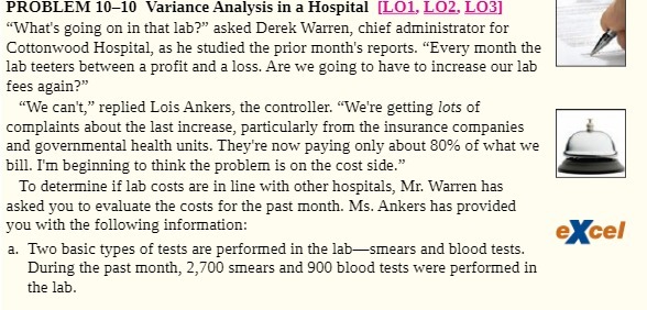 PROBLEM 10-10 Variance Analysis in a Hospital