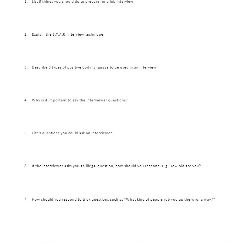 1. List 5 things you should do to prepare for a